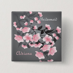 Cherry blossom (Sakura) Bridesmaid 2 Inch Square Button