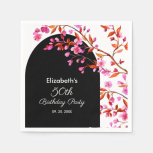 Cherry Blossom Sakura Flower Black White Birthday  Napkin