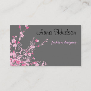 Cherry Blossom, Sakura Flowers - Pink Grey Business Card