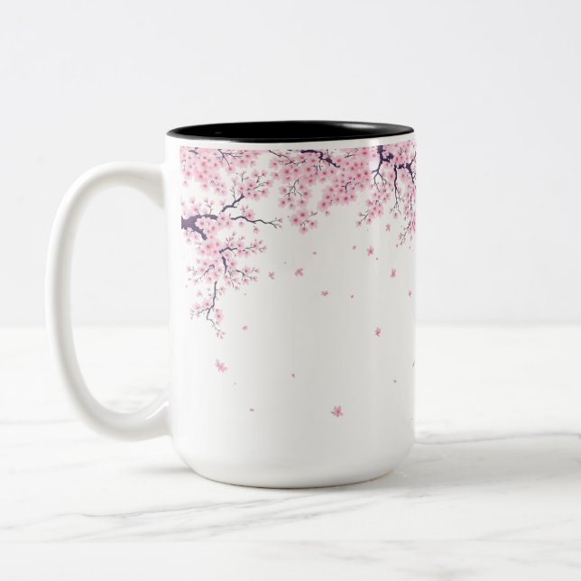 Cherry Blossom Sakura Japanese Art Tote  Two-Tone Coffee Mug (Left)