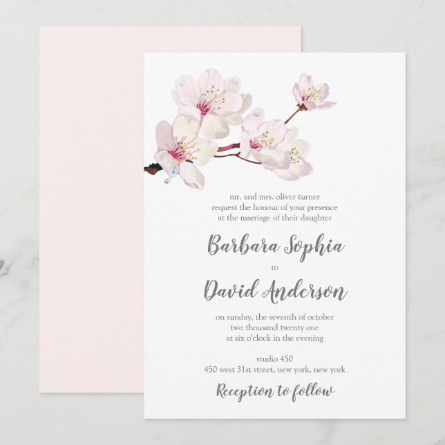 Cherry Blossom Sakura Japanese Wedding Invitation (Front/Back)