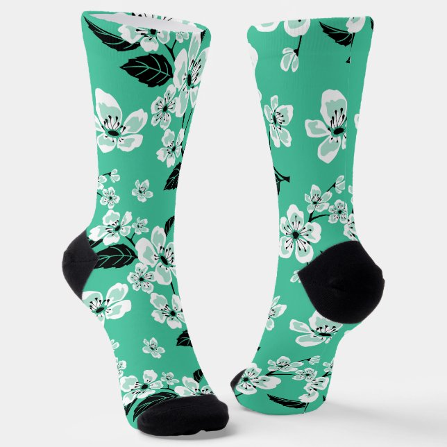 CHERRY BLOSSOM - SAKURA (MINT) SOCKS (Angled)
