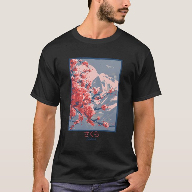 Cherry Blossom Sakura Mountains T-Shirt (Front)