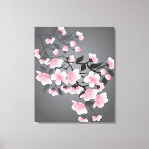 Cherry blossom, sakura on black background canvas print