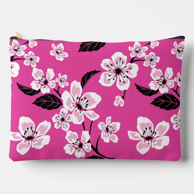 CHERRY BLOSSOM - SAKURA PATTERN IN PINK ACCESSORY POUCH (Front)
