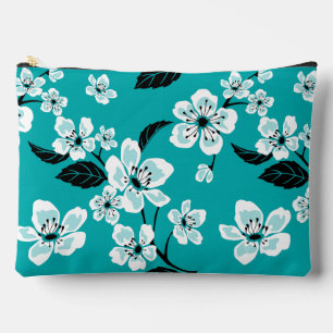 CHERRY BLOSSOM - SAKURA PATTERN IN TEAL ACCESSORY POUCH