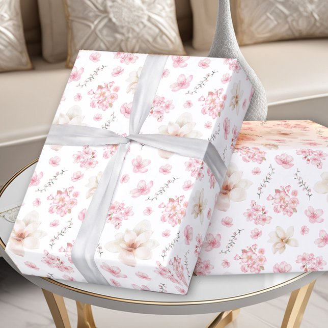 Cherry Blossom Sakura Pattern Pink White Wrapping Paper (Cherry Blossom Sakura Pattern Pink White Wrapping Paper)