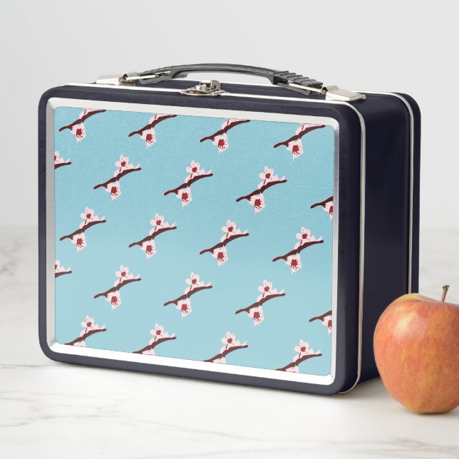 Cherry Blossom, Sakura, Pink Floral Pattern Metal Lunch Box (In Situ)