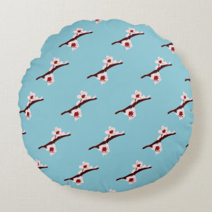 Cherry Blossom, Sakura, Pink Floral Pattern Round Pillow
