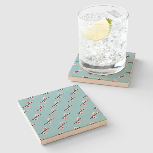 Cherry Blossom, Sakura, Pink Floral Pattern Stone Coaster (Side)