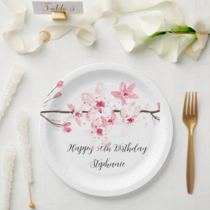 Cherry blossom Sakura Pink Floral Pretty Birthday Paper Plate
