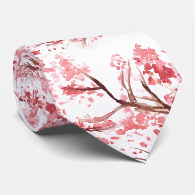 Cherry blossom Sakura Pink Floral Wedding Tie (Rolled)