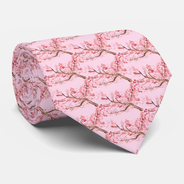 Cherry blossom Sakura Pink Floral Wedding Tie (Rolled)