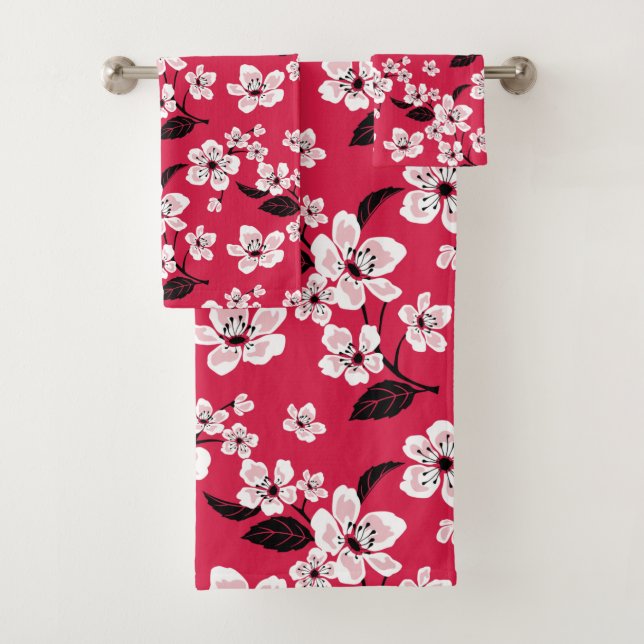 CHERRY BLOSSOM - SAKURA (RED) BATH TOWEL SET (Insitu)