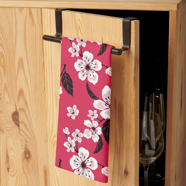 CHERRY BLOSSOM - SAKURA (RED) KITCHEN TOWEL (Thirds Fold)