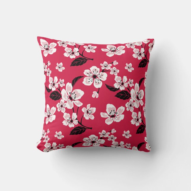 CHERRY BLOSSOM - SAKURA (RED) THROW PILLOW (Front)