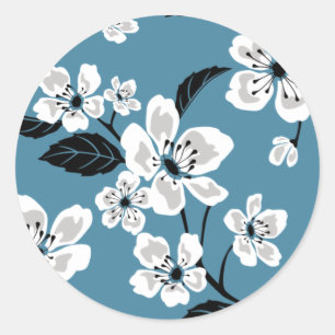 CHERRY BLOSSOM - SAKURA (SMOKY BLUE) CLASSIC ROUND STICKER