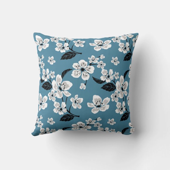 CHERRY BLOSSOM - SAKURA (SMOKY BLUE) THROW PILLOW (Back)