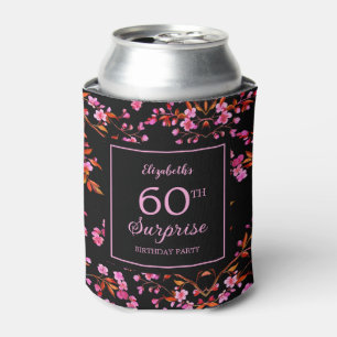 Cherry Blossom Sakura Surprise Black Birthday  Can Cooler