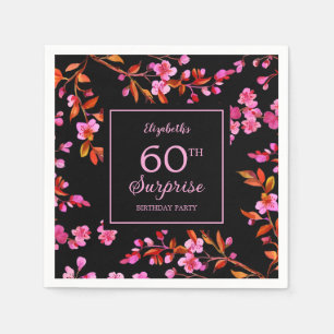 Cherry Blossom Sakura Surprise Black Birthday Napkin