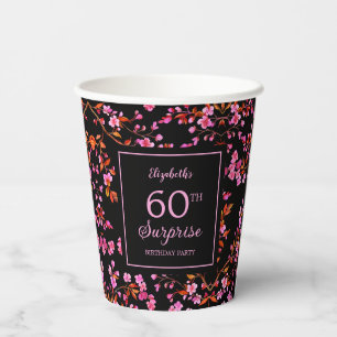 Cherry Blossom Sakura Surprise Black Birthday Paper Cups