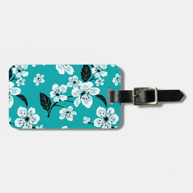 CHERRY BLOSSOM - SAKURA (TEAL) LUGGAGE TAG (Front Horizontal)
