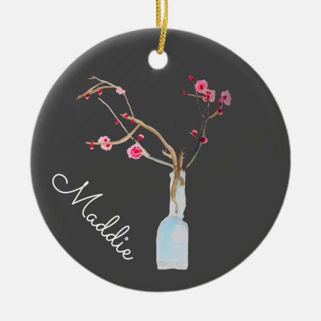 Cherry Blossom sakura watercolor art Ceramic Ornament (Front)
