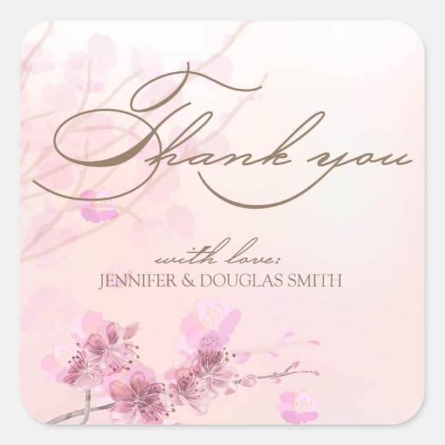 Cherry Blossom/Sakura Wedding Thank You Stickers (Front)