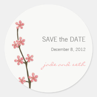 cherry blossom save the date classic round sticker