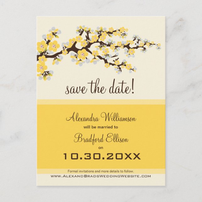 Cherry Blossom Save the Date Postcard (lemon) (Front)