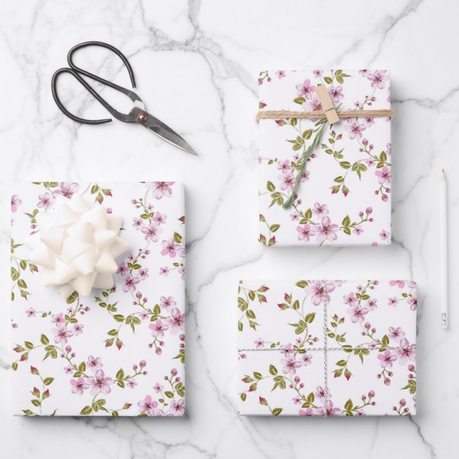 Cherry blossom seamless pattern wrapping paper sheet (Front)
