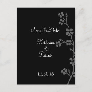 Cherry Blossom Silver/Black Save the Date Postcard
