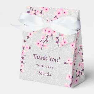 Cherry Blossom Silver Glitter Thank You Favour Box