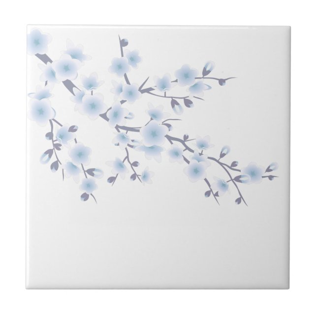 Cherry Blossom Sky Blue Floral Tile (Front)