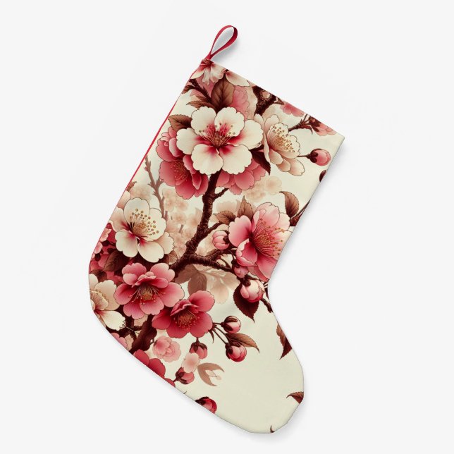 Cherry Blossom Small Christmas Stocking (Front (Hanging))