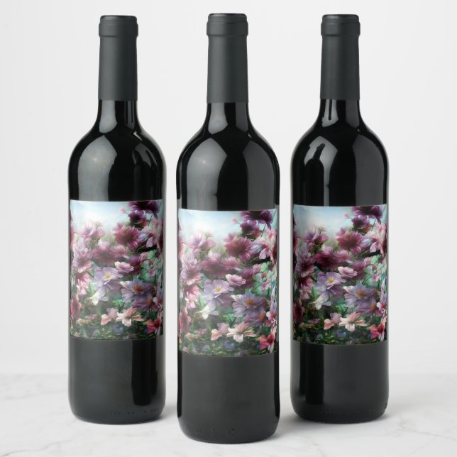 Cherry Blossom Splash Flowers Wine Label (Bottles)
