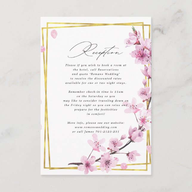 cherry blossom spring floral wedding info card (Front)