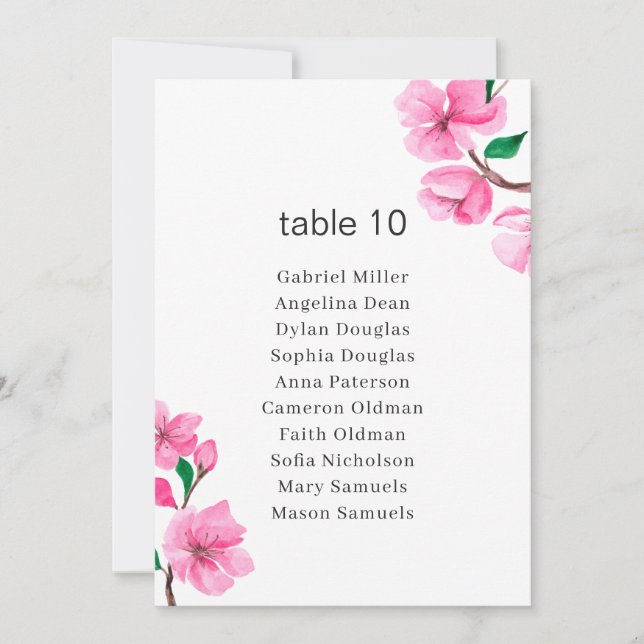 Cherry Blossom. Spring Table Number with Seating (Front)