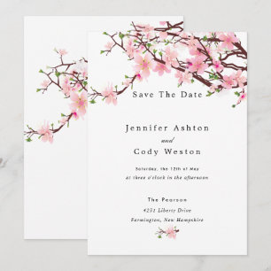 Cherry Blossom Spring Wedding Save The Date White