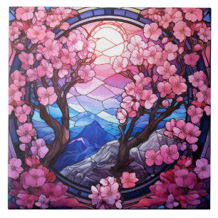 Cherry Blossom Stained Glass  Tile