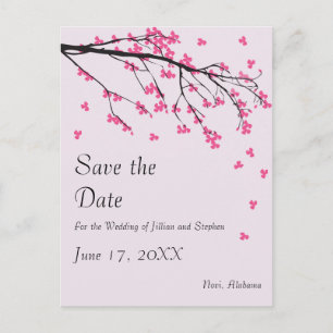 Cherry Blossom Stem - Save the Date Announcement Postcard