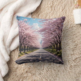 Cherry blossom street fluttering i throw pillow