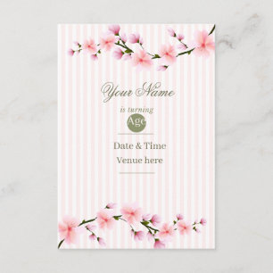 Cherry Blossom Striped Birthday Party Invitation