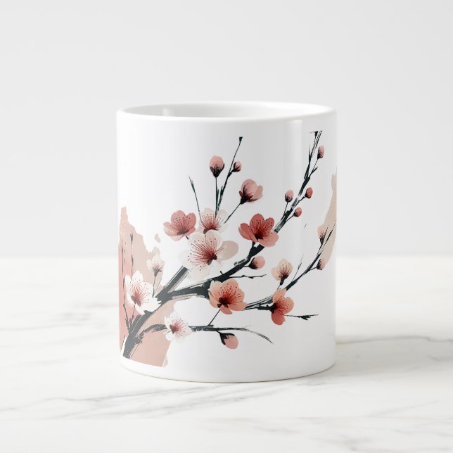 Cherry Blossom Sumi-e Large Coffee Mug (Front)