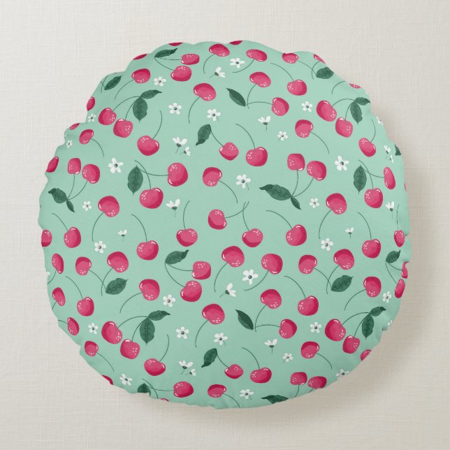 Cherry Blossom: Summer Festive Design Round Pillow (Front)