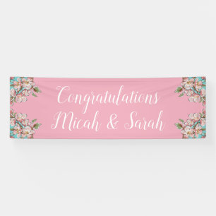 Cherry Blossom Teal Retro Vintage Baby Shower Banner