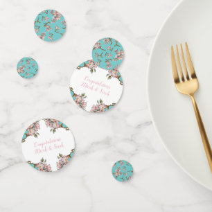 Cherry Blossom Teal Retro Vintage Baby Shower Confetti