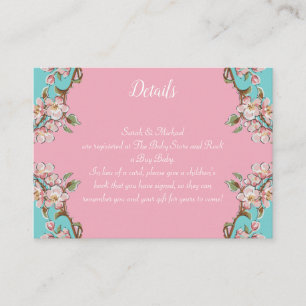 Cherry Blossom Teal Retro Vintage Baby Shower Enclosure Card