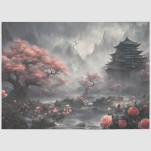 Cherry Blossom Temple – Asian Fantasy Landscape  Tissue Paper