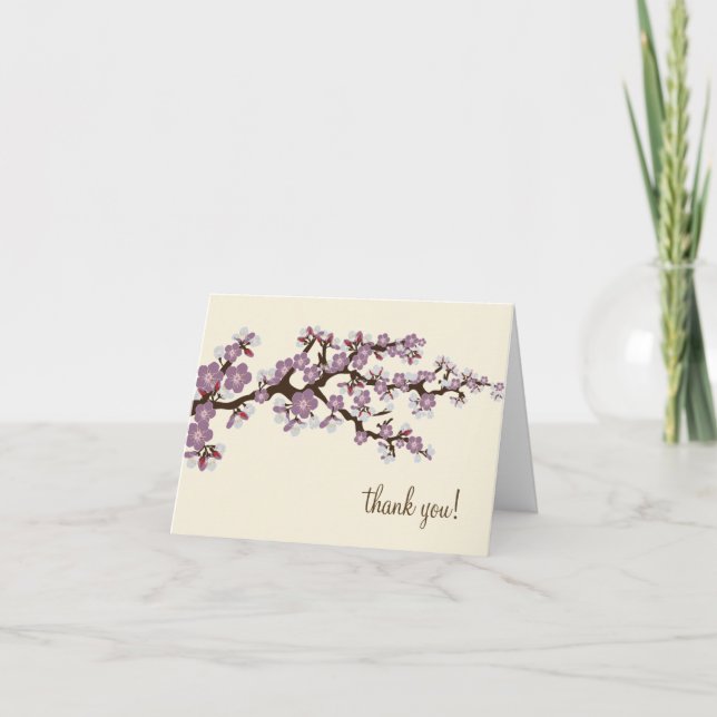 Cherry Blossom Thank You Card w/ Photo (lavender) (Front)